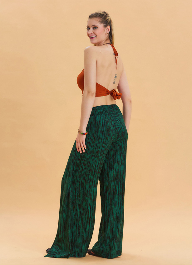 Green Ethnic Trousers with Elastic Waist and Tie Detail 4471